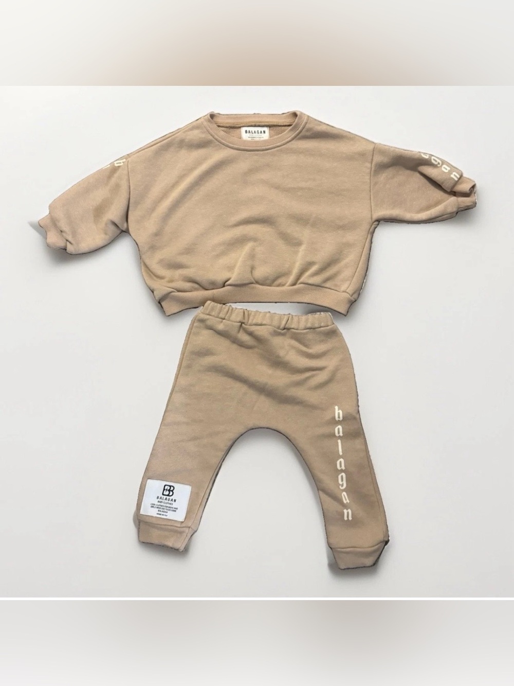Balagan Baby 6-12M Beige Logo Sweatshirt Jogger Set